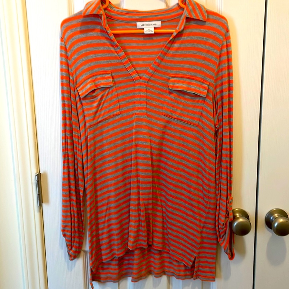 Liz Claiborne Orange striped tunic style top